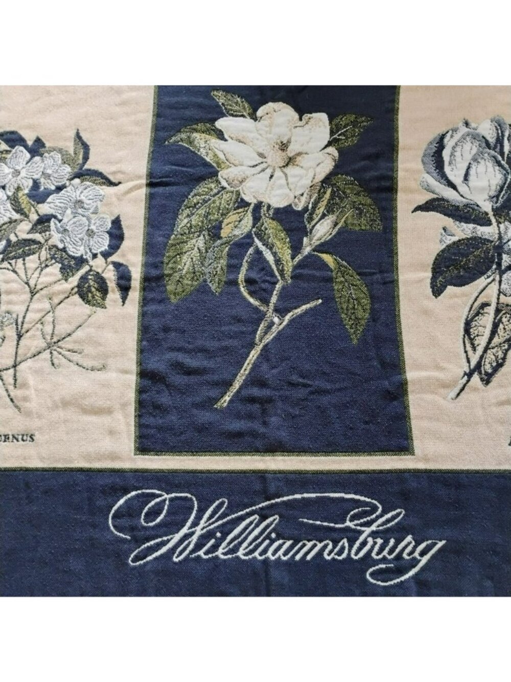 Vintage Williamsburg Goodwin Weavers Tapestry Throw Blanket, Magnolia Flowers - Picture 3 of 8